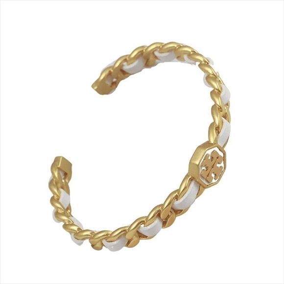 New Tory Burch Gemini White Leather Cuff Bracelet